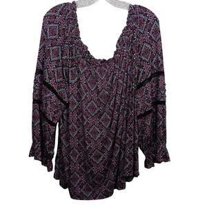 EUC Lane Bryant Off or On the Shoulder Top with Lace Size 18/30 (2X) Boho